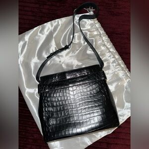 Salvatore Ferragamo Vara Croc Embossed Shoulder Bag